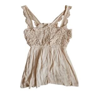 Boho Crochet Top Sleeveless Paris Rags Fairycore Knit & Gauze Tank - Medium
